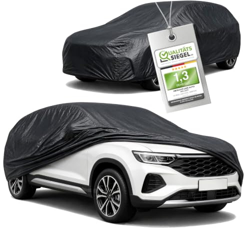 WALSER Abdeckplane Auto All Weather, Abdeckung wasserdicht, 100% wetterfeste PKW Garage Zelt Sommer/Winter, Autoabdeckung Outdoor, Schutzdecke wasserdicht, Autoplane Vollgarage Größe 7 SUV/VAN schwarz