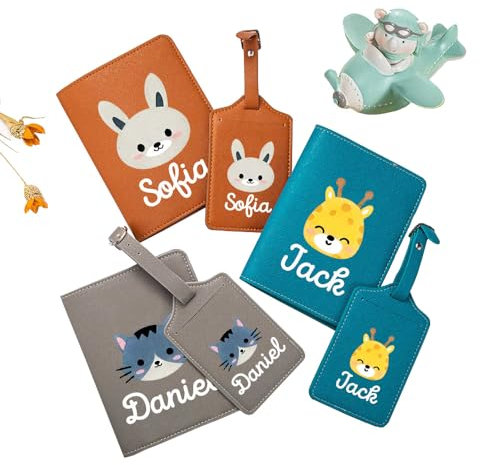 Porta passaporto e etichette per bagagli in pelle con animali in stile cartone animato personalizzato impermeabile per bambini carino porta passaporto per viaggi ragazzi ragazze accessorio da viaggio