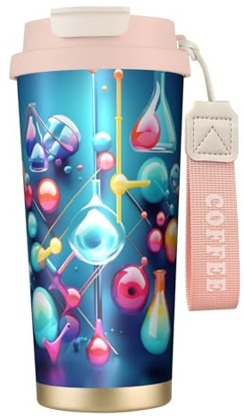 Abstract Science Chemistry Illustration 3d Print Insulated Travel Coffee Mug With Lid,Leak-Proof To Go Coffee Cup, For Hot Cold Drinks