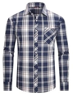 JupiterSecret Camicia Casual da Uomo in Cotone a Quadri con Bottoni, Camicia da Abito da Lavoro, con Taschino sul Petto