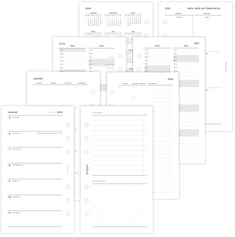 pen & pages® Kalender 2026 1 Woche eine Seite + ToDo 1 Woche auf 2 Seiten Personal 9,5 x 17,1 cm Einlage für Ringbuch mit Monatsübersicht Jahresübersicht DACH Feiertagen 6 fach Lochung (All-in-One)