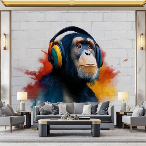 WHUOEUCO Papier Peint Murale 3D Dessin Animal Gorille 300x210 cm Papier Peint Panoramique Intissé Décoration Tapisserie Murale Moderne, pour Chambre Salon Mur de Fond TV