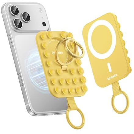 Syncwire Soporte de Anillo Magnético de Silicona con Ventosa Fuerte Compatible con MagSafe – Soporte de Teléfono para iPhone/Android, Manos Libres, Selfies, Vídeos y TikTok, Amarillo