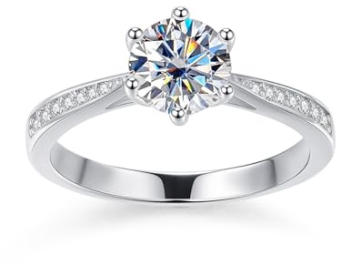 Joomia Monture à Six Griffes Couronne 1 Carat avec Moissanite Bague Fiançailles De Promesse Alliance Femme Argent 925 - GRA Certificat, D+VVS1 Grade, 18K Pt, Découpe au plasma, Hypoallergé (52)