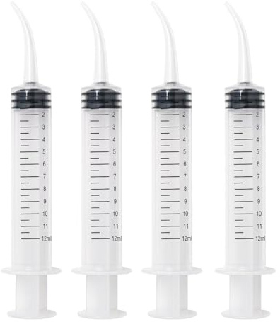 4 Pcs Dental Irrigation Syringe 12ml Oral Cleaning Syringe with Curved Tip, Reusable Graduated Oral Irrigator for Teeth, Gum Care & Tonsil Stone Removal