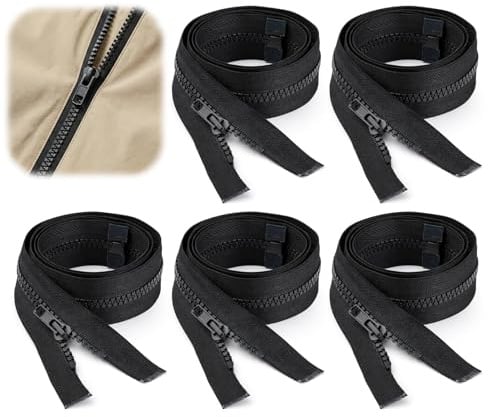 DUSEKI 5 pezzi con cerniera in plastica #5 80 cm, chiusura lampo divisibile per giacche, cappotti, borse da viaggio e copripiumini - resistente e scorrevole morbido (nero)