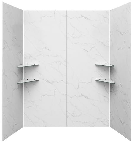 VEVOR Shower Wall Panels, 60 W x 32 D x 80 H, 0.2 (5 mm) Thick, 4-Panel Waterproof SPC Shower Surround Kit, Quick Install and Trimmable Bathroom Tub Wall Panel Surround Kit with 4 Glass Shelves