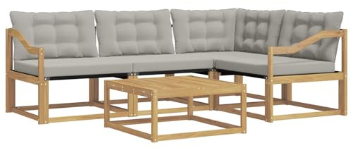 vidaXL Outdoor-Sofagarnitur 5 pcs Weiß und Hellgrau 79 x 79 x 37 cm, Moderne Garten-Sofa-Garnitur, langlebige Möbel, schicker Akazienholz-Sitz, Bequeme Terrassen-Lounge