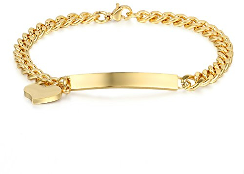 JewelryWe Personalisiert Herz Armband Damen: Edelstahl Gold Link Panzerkette Charmsarmband Verstellbare Armkette Armreif mit Herz Anhänger Gravur Schmuck Geschenke für Frau Mädchen