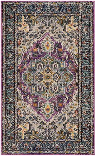 SAFAVIEH Boho Teppich für Wohnzimmer, Esszimmer, Schlafzimmer - Monaco Collection, Kurzer Flor, Violett und Hellblau, 91 X 152 cm