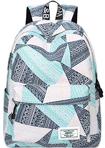 Mygreen Rucksack für Jugendliche, modisches geometrisches Muster, Laptop-Rucksack, College-Tasche, Damen-Schultertasche, Tagesrucksack, Büchertasche, Reisetasche (blau & grün & orange)