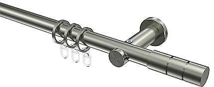 INTERDECO Gardinenstange 20 mm, moderne Vorhangstange aus Metall, Edelstahl-Optik, zur Wand- und Deckenmontage, Typ 10203811, 280 cm