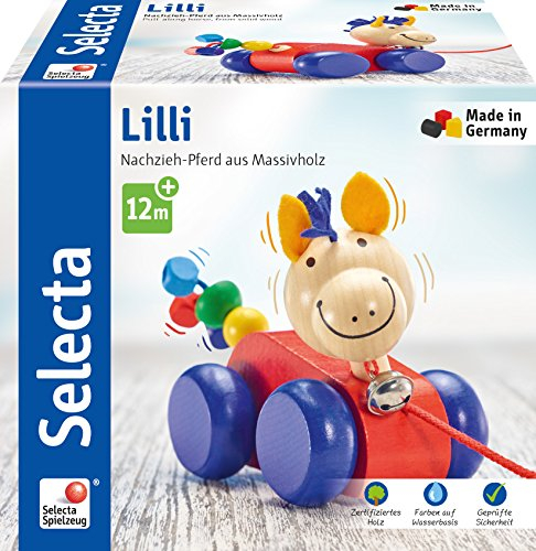 Selecta 62025 Lilli, Nachzieh Pferd, Schiebe-und Nachziehspielzeug aus Holz, 12 cm