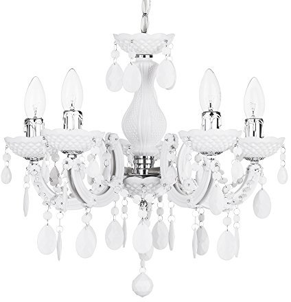 LITECRAFT Marie Therese Chandelier Ceiling Light Crystal Effect 5 Arm - (White)