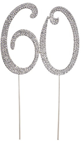 STOBOK Kuchen Topper Strass 60 Zahl Kuchendeckel Kuchendekoration für 60. Jahrestag Geburtstag Party Zubehör (Silber)
