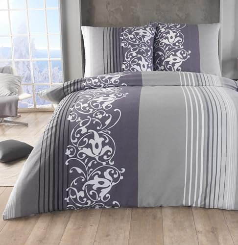 Baumwolle feinbiber Bettwäsche 135x200 Kissenbezug 80x80 Warme Biber Bettbezug mit Muster, Größe:155 x 220 cm, Design - Motiv:Design 4