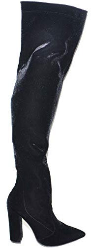 Stivali Donna in Velluto Nero Alti sopra Il Ginocchio a Punta lacco Largo Moda Tendenza Made in Italy (36 EU)