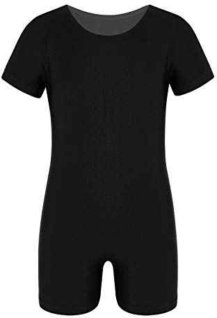 Freebily Kinder Jungen Mädchen Ballettanzug Kurzarm Sportbody Ballett Trikot Tanz-Body Gymnastik Overall Ganzanzug Turnanzug in Gr. 104-164 Schwarz 164