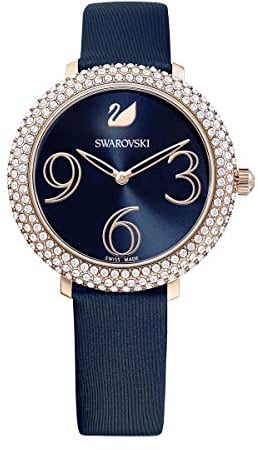 Swarovski Crystal Frost Uhr, Lederarmband, blau, Rosé vergoldetes PVD-Finish