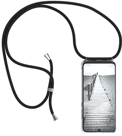 EAZY CASE Handykette kompatibel mit Honor 20 Lite/Huawei P Smart Plus (2019) Handyhülle mit Umhängeband, Handykordel mit Schutzhülle, Silikonhülle, Hülle mit Band, Stylische Kette mit Hülle, Schwarz