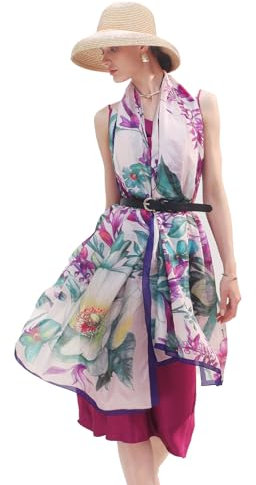 DANA XU Langer Seide-Schal, modisch, länglich, florales Übergröße, weicher Schal, Hochzeitstücher, Strandtuch, Bandana, Schals für Damen, 1a Violett