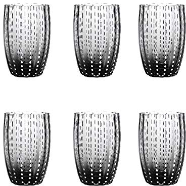 Zafferano Perle Glasbecher - Handgemachtes transparentes Buntglas, cl 32 h 109mm d 71mm - Set 6 Stück - Grau
