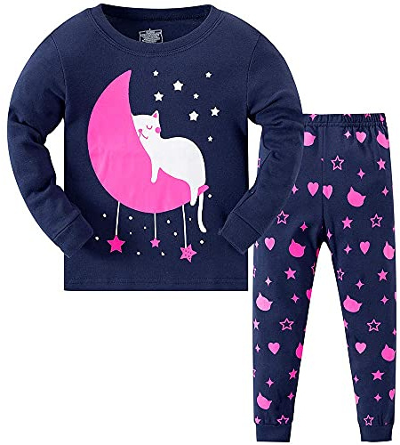 MIXIDON Bambine 2 Pezzi Pigiama a Maniche Lunghe per Ragazze Pajama Set 100% Cotone 2-10 Anni