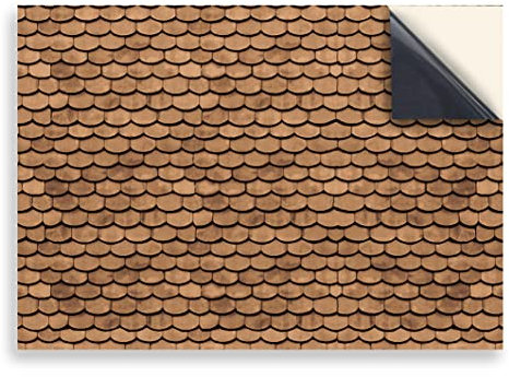 Stick & Go Repositionable Self Adhesive Dolls House Wallpaper 1:12 Scale (1 Sheet) - Scallop Brown Roof Tiles - No. 92