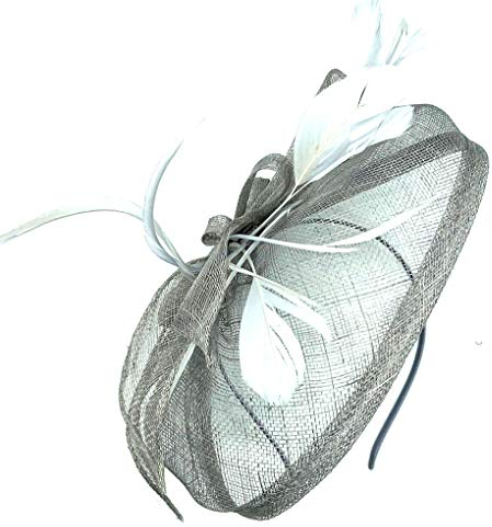 Großer Haarreif für Damen, Fascinator für Hochzeiten, Rennen, Ascot auf einem schlanken Haarreif, grau, L