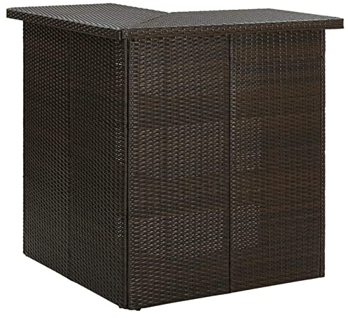 Tidyard Tavolo da Bar ad Angolo in Polyrattan Tavolo da Esterno per Arredo da Bar Bistrot 100x50x105 cm Marrone