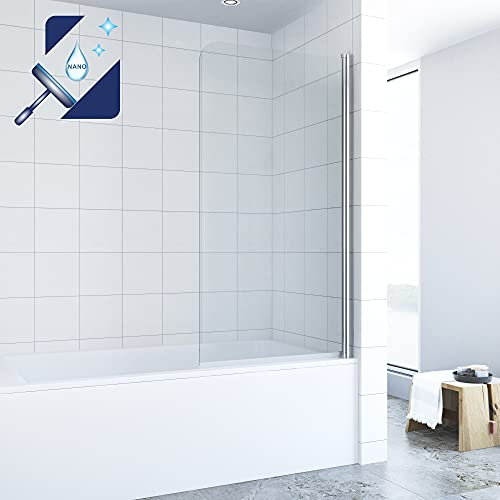 AQUABATOS® 80 x 140 cm Duschwand für Badewanne Duschabtrennung Badewanne Duschtrennwand Badewannenaufsatz aus 5 mm Einscheiben Sicherheitsglas Echtglas Nano Beschichtung