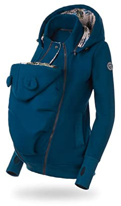 fun2bemum Baby Tragejacke für Mama Känguru Kapuze Petrol VORNE/HINTEN (XL)