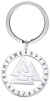 AccesoriosDreamtimes Llavero Vikingo de acero inoxidable 24 Rune Norrene llavero colgante símbolo de Odín vikingo nudo celta irlandés para hombre y mujer joyas Amuleto vikingo (Valknut)