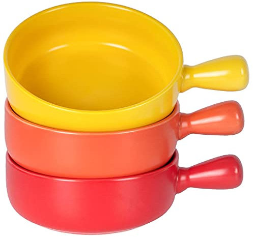 ZJZ Bols à Soupe à l’Oignon Pots à Soupe en céramique avec poignée Unique pour ragoût de Boeuf, chaudrée, Soupe Tortilla, Lot de 3