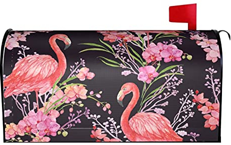 Perinsto Briefkastenabdeckung mit rosafarbenen Flamingos, exotische Orchideen, Blumen, magnetisch, wasserdicht, Briefkastenfolie für Zuhause, Garten, Hof, Dekoration, 53,3 x 45,7 cm