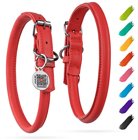 Leder Hundehalsband Rund Verstellbar für Große, Mittlere, Kleine Hunde & Welpen - Digitale Hundemarke