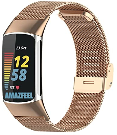 YOOSIDE Metall Armband für Fitbit Charge 6 / Charge 5, Edelstahl Masche Ersatzarmband Kompatibel mit Fitbit Charge 5 für Damen und Herren (Roségold)