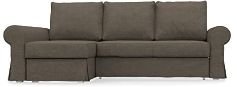 comfortly Ersatzbezug für 2-Sitzer-Sofabett mit Chaiselongue-Schonbezug, handgefertigt, kompatibel mit Backabro Sleeper Eckcouch – nur Bezüge (Leinen-Mischgewebe, Dunkelbeige)