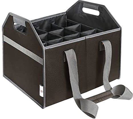 TheBarsentials 12 Bottle Wine Carrier Collapsible Reusable with Strap for Liquor Champagne Beer Glasses Storage Shopping Travel (Black)