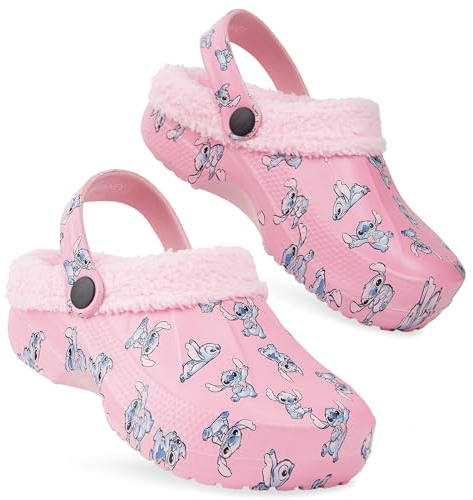 Disney Zoccoli Bambina Fodera in Pile e Charms Rimovibili - Regalo Ragazza (Rosa Stitch, 32/33 EU)