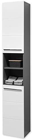 DEINE TANTE EMMA 70-416-P2 Gloss Weiß Glanz/Anthrazit Hochschrank Seitenschrank Bad ca. 34 x 190 x 31 cm