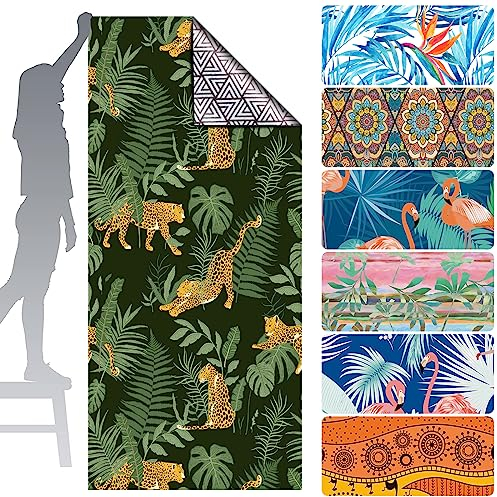 Runmeihe Strandtuch, 80 x 180cm Extra großes Mikrofaser Strandtuch für Erwachsene, Doppelseitiges Sandfreies Schnelltrocknend Leichtes Handtuch für Strand Schwimmen (Leoparden-Wald)