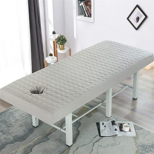 Highdi Bezug für Massageliege mit Loch, Gesteppte Baumwolle Waschbare Beauty Bettbezug Elastisches Massagetische Bezug Weiches Atmungsaktiv Massagebett für Spa (60x185cm,Grau)
