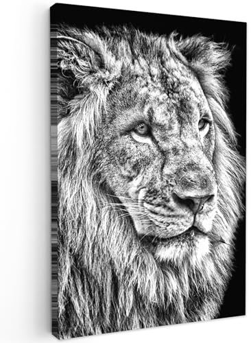 MuchoWow© Impression sur Toile Decoration Murale Peinture 80x120 cm Tableaux Decoratifs Muraux Décoration Chambre Portrait - Lion - Noir et blanc
