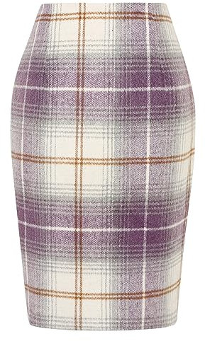 Idealsanxun Gonne scozzesi da donna autunno inverno, lunghezza al ginocchio, gonna in lana a tubino, con spacco, Viola, L