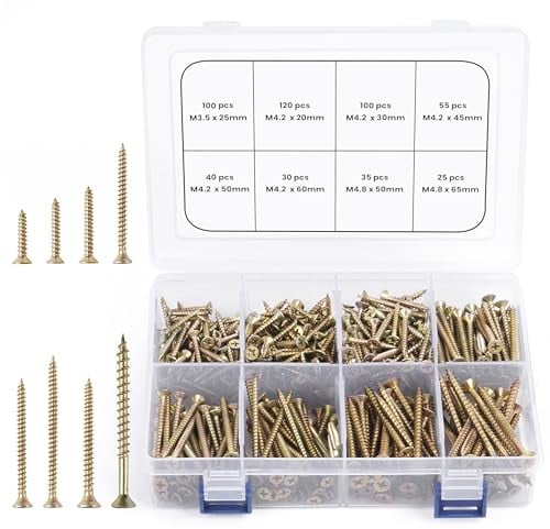 Winter Shore Juego Tornillos para Madera Acero Galvanizado [Pack 505] Tornillos Aglomerado y Madera Contrachapada M3,5, M4,2, M4,8 - Cabeza Plana, Cabeza Phillips - 20 mm a 65 mm - Caja Almacenamiento