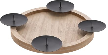 Holz Adventskranz klein zum selbst Dekorieren - 28 cm - Kerzenständer rund mit 4 Kerzentellern - Weihnachtskranz Dekokranz Kerzenkranz Adventsleuchter Weihnachtsdeko Herzenhalter mit Docht