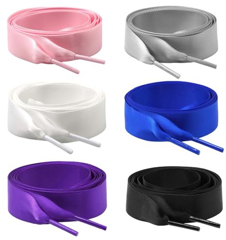 Ceqiny 6 pares de cordones planos de satén, cordones planos, cinta de raso, 130 cm, para zapatillas deportivas, zapatillas de montaña, decoración para exteriores (130 x 2 cm), Colores variados, mix