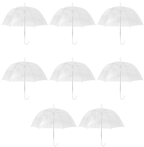 Gadgetking 8 Pack Clear Umbrellas for Wedding Transparent Umbrella Dome See Through Umbrella Windproof White Handle Semi-automatic for Woman Men Bride Bridesmaid Party Bubble Birdcage