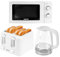 Geepas Electric Kettle 4 Slice Bread Toaster & Microwave Kitchen Set | 2200W 1.7L Illuminating Glass Kettle | 1400W Toaster with 6 Level Browning Control | 700W Solo Manual Dial Microwave 20L | White
